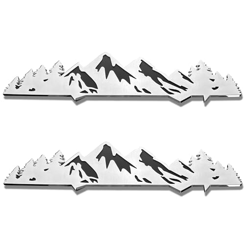 Image of Snow Mountain Tree Emblem for 2016-2023 Tacoma, 2 Pcs Snow Mountain Tree Graphic Logo Badge, Trunk Mountain Logo Emblem, Car Exterior Accessories (Silver Black)