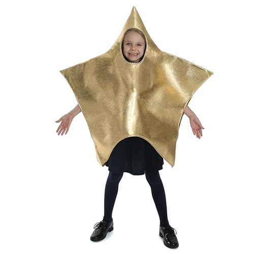 Kids Star Christmas Costume - Large - Large Gold Star Costume with Face and Arm Holes - Boys Girls Childs Fun Novelty Xmas Nativity Play Festive Fancy Dress Costume