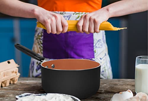Clover Supply Co. Nonstick Saucepan Set With Lids Pots - Multipurpose Use For Home Kitchen Or Restaurant - Glass Lids - 1 Quart And 2 Quart, Copper #TOP2