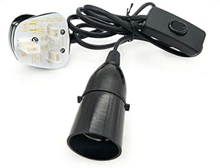 B22 Bayonet Lamp Holder with Cord Switch,Phenolic BS UK Power Cord with 3 pin Fused Plug and 1.5m Wire (Black, with Switch)
