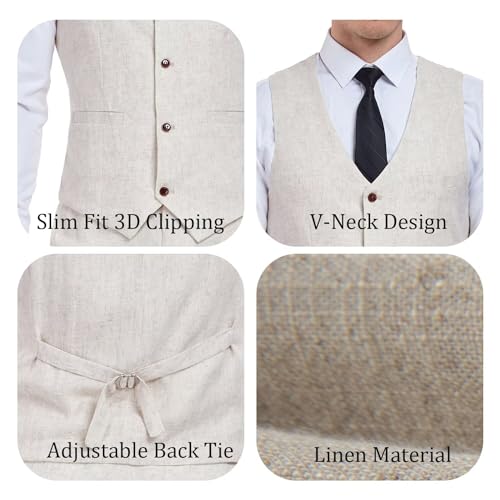 Mens Linen Suit 2 Piece Casual Beach Wedding Slim Fit Groomsmen Tuxedos Prom Party Dress Vest and Pants Set2