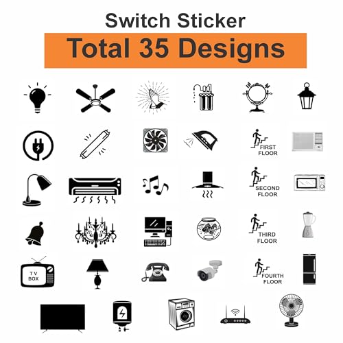 Image of S M Prints Switch Board Stickers for Home and Office - 35 Pattern 600 Pcs Self Adhesive, Modern Electric White Switch Board Covers, Transparent Stickers for Switches Stickers Pack of 4 Sheet