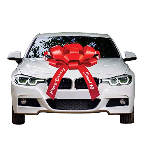 CarBowz Big Car Bow, Sweet 16 Happy Birthday, Giant 30 Bow, Non Scratch Magnet, Weather Resistant Vinyl (Red)