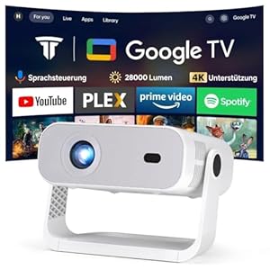 [Wielio 2026 Upgrade Google TV Beamer] Natives 1080P, 4K-Unterstützung, 25000 Lumens, elektrischer Fokus & Trapezkorrektur, WiFi & BT Heimkino Beamer, Mini Projektor mit 360° drehbarem Ständer