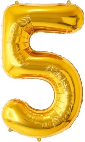 FUNFEST Ballon Chiffre 5 Or Géant 100cm – Décoration Anniversaire...