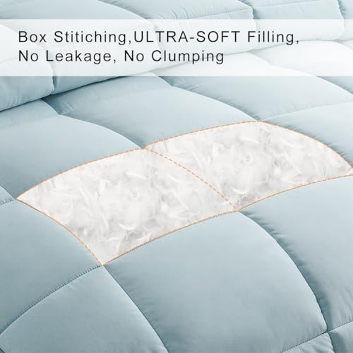 Image of COHOME Oversized King Size Comforter, All-Season Quilted Down Alternative Duvet Insert, Luxury Hotel GentleSoft Comforter with Anti-Clump Tech & 8 Tabs - Reversible - Aqua 98 x116 inches