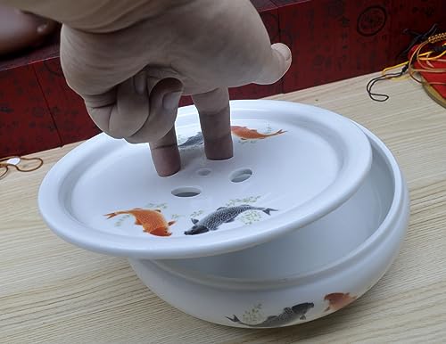 Image of Porcelain Tea Tray, Double-Layer Ceramic Tray Round for Tea Coffee Serving Table (Fish)
