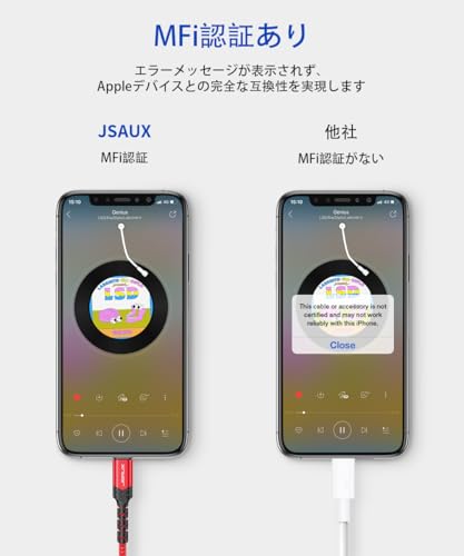【iPhoneMFi認証】JSAUX Lightning to 3.5mmイヤホン ライトニング変換アダプタ HIFI音質対応 iPhone 14 Plus/Pro/13 Mini/13 Pro Max/iPhone 12/11 シリーズなどと互換性があります(レッド)