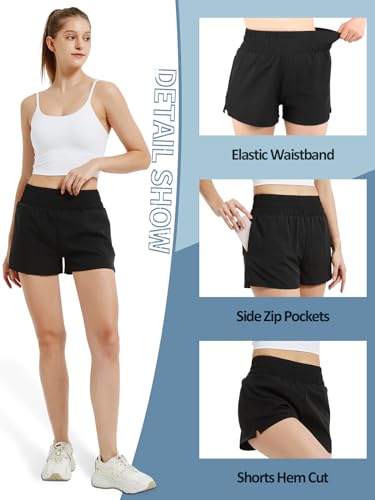 Soudittur Running Shorts Womens 2 in 1 Lightweight Quick Dry Activewear Shorts with Zipper Pockets Ladies Swim Shorts for Beach, Summer, Workout, Athletic, Jogging - Image 5