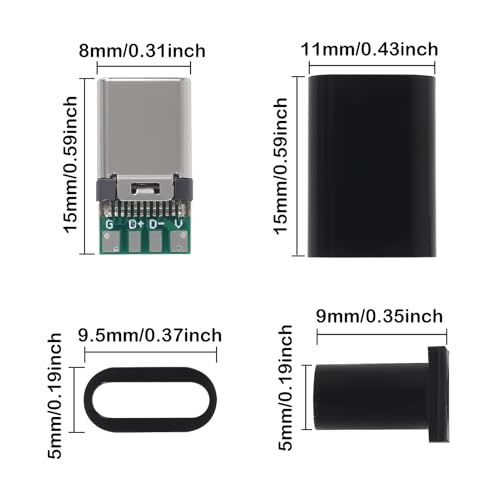 Pack de 5 conectores USB C macho para cable miniatura 5