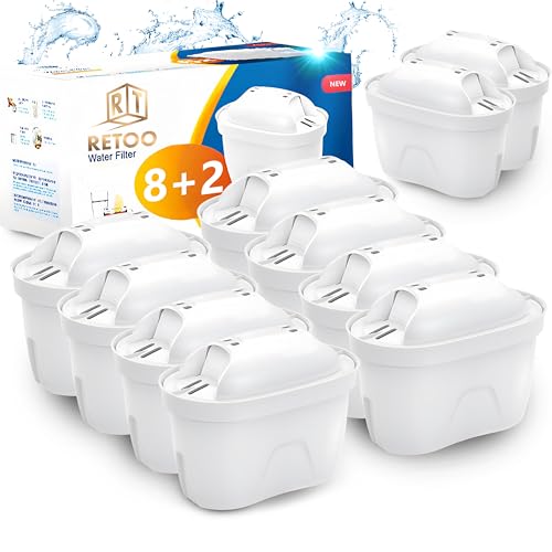 Retoo Juego de 10 cartuchos de filtro de agua para jarra, cartuchos de filtro de agua, compatibles con filtro de agua Brita, jarra Dafi Aquaphor, reduce el cloro, la cal, el mejor sabor y agua más