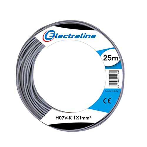 Lunghezza 25 metri Electraline 15062 N07V-K Cavo Unipolare, Sezione 1x1 mm, Lunghezza 25 m, Grigio