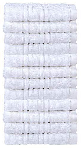 Divine Textiles 100% Egyptian Cotton Flannel Face Cloths Wash Towel Set - White 12 Pack 30 x 30 cm - Highly Absorbent Flannels Face Clothes Extra Soft Fingertip Towels For Sports Work Gym Spa