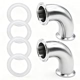 Aienxn 2PCS 1.5' Tube OD 304 Stainless Steel Sanitary Ferrule Elbow 90 Degree Pipe Fitting with 4PCS Silicone...
