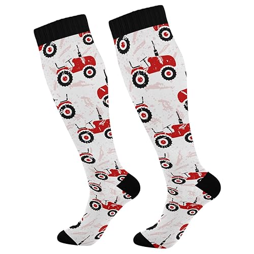 Fisyme Red Farm Tractors Socks for Men Women, Warm Comfort Athletic Crew Running Hiking Cycling Compression Socks