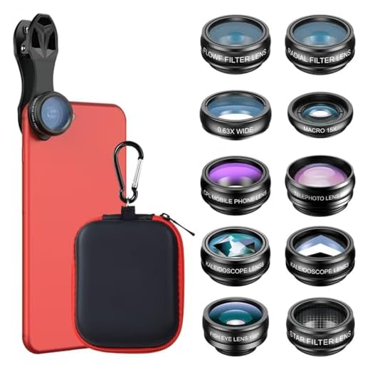 Auricase 10 in 1 Obiettivi smartphone, Lente per smartphone, Lente macro per iphone, Grandangolo 0,63x, Macro 15x, Teleobiettivo 2x, Fisheye 198°, Obiettivo macro per tutti gli smartphone