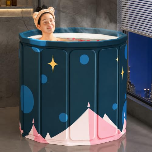 Image of YAGVIZ Portable BathTub for Suitable All Ages | Foldable Multi-Layered Ice Bath with Cover | PVC Leakproof Bath Tub with Drain-pipe | Cold Water Therapy for Athlete Recovery