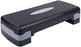 Step de Exercício Aeróbico, Plataforma Fitness para Ginástica, Preto e Cinza, Plástico Antiderrapante, Ajustável em 2 Níveis
