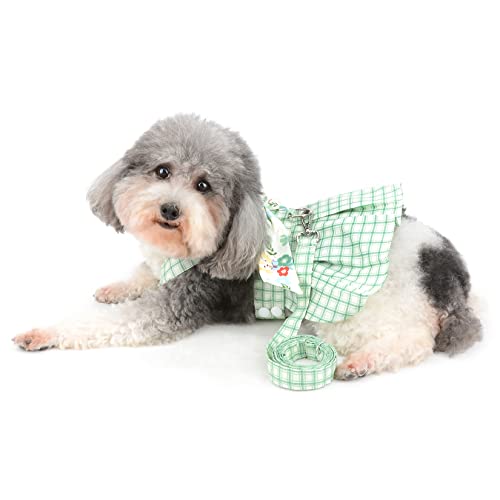 Ranphy Plaid Dog Dress Harness For Girls Pet Clothes With Leash Set Princess Dresses Vest Skirt With Bowknot Summer Dog Clothing Walking Outfit Chihuahua Yorkshire Terrier Sundress #TOP6