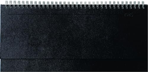 Zettler - Calendario de mesa Balacron 2025 negro, 29,7 x 10,5 cm, calendario de oficina con 112 páginas, vista mensual, sección de notas, fases lunares, resumen anual, encuadernación de anillas y