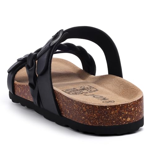 Image of KIDMI Women's Cork Footbed Sandals with Arch Support Comfortable Slip-On Slide Sandals With Adjustable Buckle for Summer