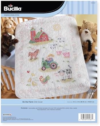 Bucilla Stamped Cross Stitch Crib Cover Kit, 34 by 43-Inch, 45567 On The Farm