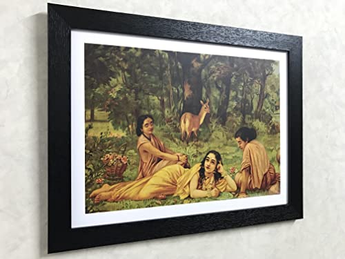Image of Adventures� *Shakuntala Writing a Loveletter*- Two Paintings by Raja Ravi Varma, Set of 2 Wall D�cor Frames. Matt Satin Print with MDF & 1 inchPS Black Frame. Size 14 inchx18 inch each.