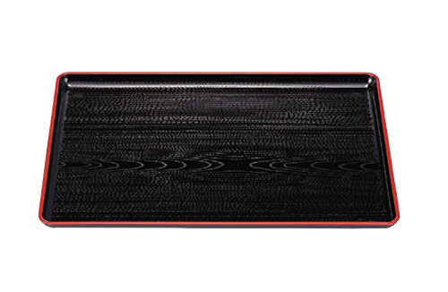 若泉漆器 割烹漆器 耐熱一休木目盆 黒天朱 尺4寸ノンスリップ加工 1-58-26