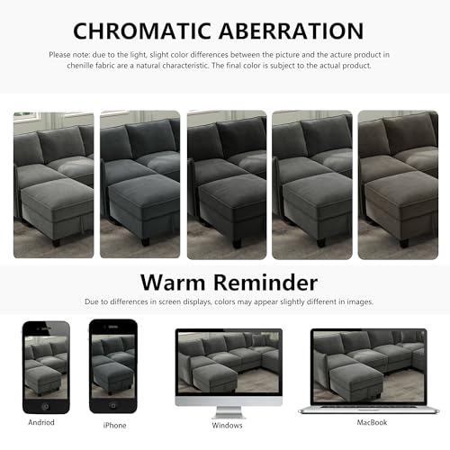 Image of Ihanherry 112 inch Modular U-Shaped Sectional Sofa, Modern 6-Seat Cloud Couch with 2 Storage Ottomans, Comfy Chenille Convertible Furniture Set for Living Room, Apartment, Easy Assembly, Dark Grey