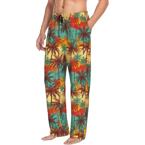 Kuilepa Men's Colorful Hawaii Palm Print Sleep Pants with Pockets