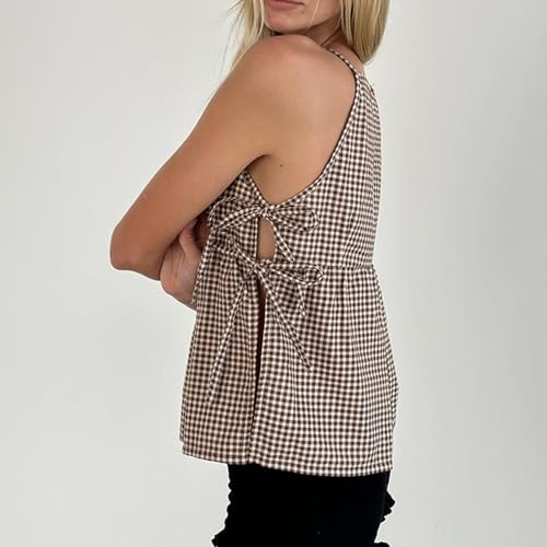 Women Y2k Bow Tie Side Tank Top Sleeveless Lace Up Split Babydoll Top Cute Peplum Vest Going Out Shirts4