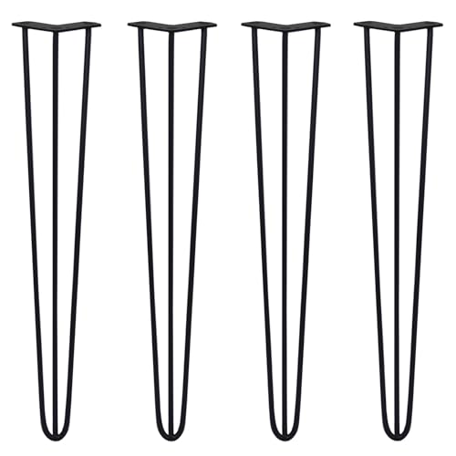 SkiSki Hairpin Table Legs 28 71cm Pack of 4 Black Heavy Duty 10mm Thick Steel 3 Prong 300kg Load Capacity DIY Furniture Glide Discs Floor Protectors & Screws Included
