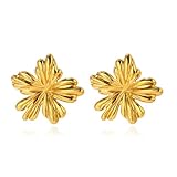 Pendientes de flor de rayo de sol chapados en oro de 18 quilates para mujer, pendientes de borlas vintage, regalos de joyería de moda para esposa madre, Acero inoxidable, Sin piedra preciosa