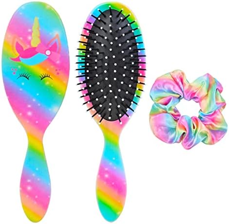 Girls Hair Brush, Kids Detangle Hair Brush for Curly Hair, Wet/Dry Hair Brush for Women, Pain Free Hair Brush for Thick Hair (Rainbow Unicorn)