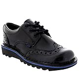 Kickers Mens Kick Lo Brogue Shiny Smart Work Leather Lace Up Office Shoe - Black - 11.5