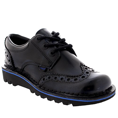 Kickers Mens Kick Lo Brogue Shiny Smart Work Leather Lace Up Office Shoe - Black - 11.5