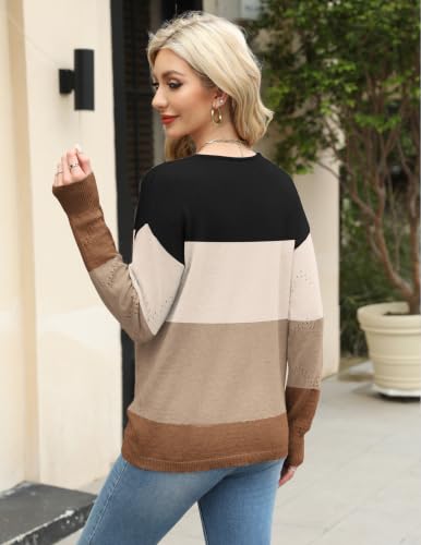 Image of Zeagoo Womens Sweaters Fall Trendy Casual Long Sleeve Shirt Lightweight V Neck Off Shoulder Crochet Pullover Top Outfit