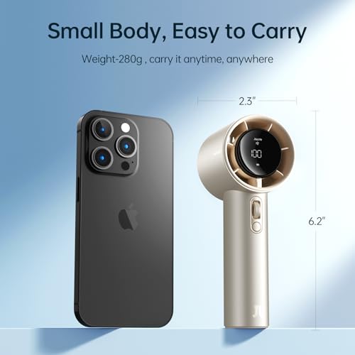Image of JISULIFE Portable Fan Pro 2026, 40Hrs Max Cooling Personal Handheld Fan with LED Display,Metal Shell,9600RPM Powerful,5000mAh battery,Travel Essentials Gifts for Women, Men-Light Brown