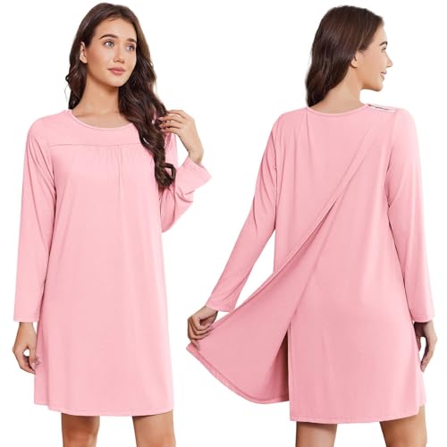 Image of Deyeek Hospital Gowns for Women Open Back Tear Away Post Surgery Dress Long Sleeve with Shoulder Snaps Adaptive Nightgowns