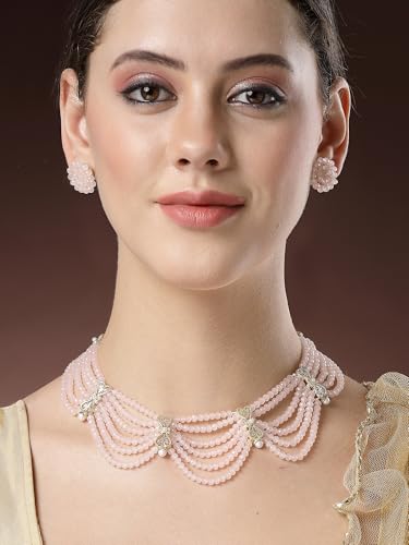 Image of Karatcart Black Crystal Beaded Choker Necklace Setfor Women