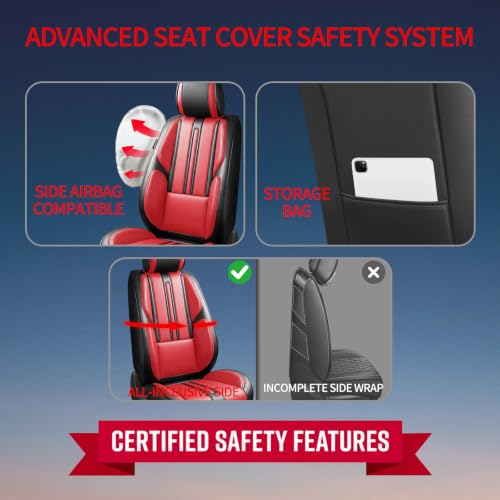 Image of Fit Terrain Car Seat Covers (Only Front 2 Seats) Compatible with GMC Terrain 2010-2024 2025 2026 - Full Coverage Breathable Leather,Airbag Compatible,Waterproof & All-Weather,Black-Red