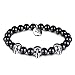 Produktbild Totenkopf Armband Herren, JOXFA Männer Skull Natur Stein Armbänder Gevatter Tod Charm 8mm Onyx/Lavastein Perlen Runde Verstellbares Partner Freundschafts Perlenarmband | Luxury Geschenk (Black Agate)