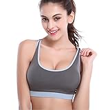 Encounter Womens High Impact Strech Racerback Push up Padded Strap Yoga Sports Bra(Grey,M)