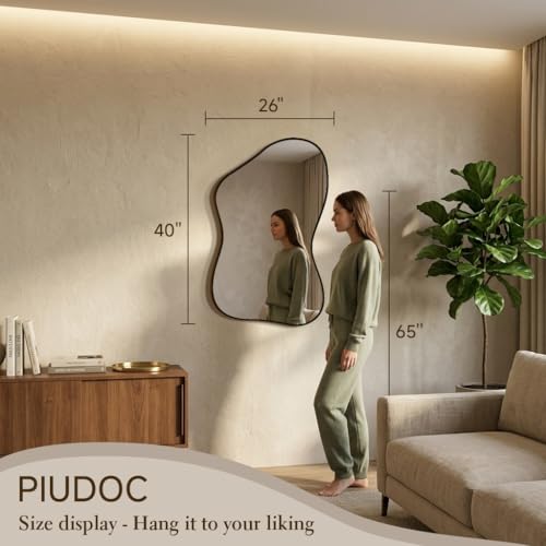 PIUDOC Black Asymmetrical Wall Mirror 40"x26" Wide Modern Minimalist Bathroom Mirror Irregular Decorative Vanity Mirror for Dresser/Entryway/Fireplace/Mantle/Living Room - Home Decor for Housewife — view 5