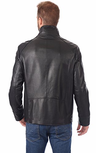 Image of 100% Leather Jacket for Men - Round Collar Slim Fit - Moto, Bomber, Biker Winter Casual Wear