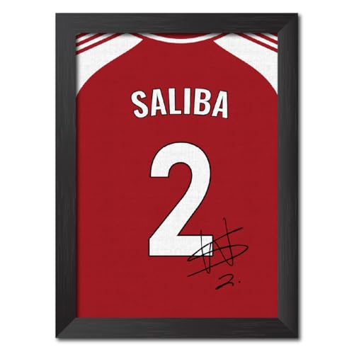 Image of TenorArts William Saliba Poster Frame Arsenal Jersey Laminated Photo Print with Signature Framed Painting with Matt Finish Black Texture (12 inches x 9inches)
