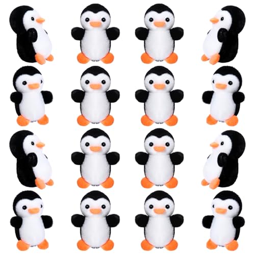 Skylety 8 Pcs 4 Inch Mini Penguin Stuffed Animal Bulk Penguin Plush Keychains for Birthday Xmas Party Favor Gifts (Black)