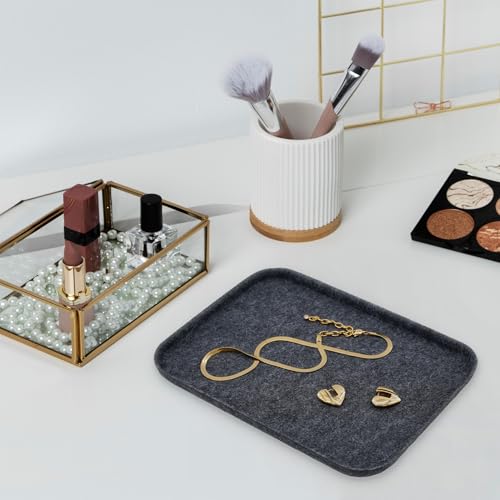 Image of Welaxy Felt tray Lid for Storage Bins Drawer Organizer bin cap of box for junk stuff stationery makeup jewelry closet bathroom minimalist lifestyle (Charcoal Lid, S)