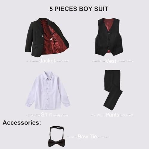 Image of Boy Suits 5 Pieces Formal Suit Set with Adjustable Waist Kids Dress Suit for Wedding Prom