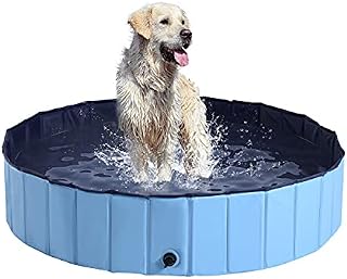 PawHut Foldable Dog Paddling Pool Pet Cat Swimming Pool Indoor/Outdoor Collapsible Summer Bathing Tub Shower Tub Puppy Washer (Φ140 x 30H cm, Blue), D01-014BU